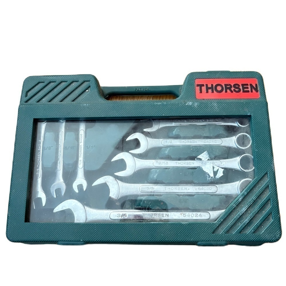 Vintage Thorsen Wrench Set Tools Metal W/ Green Storage Box